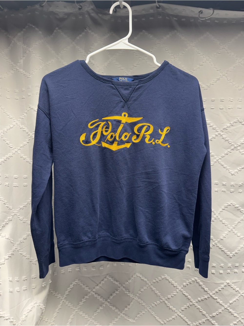 Polo Ralph Lauren Navy
Sweatshirt with Gold Anchor
Logo, Size XL (16)